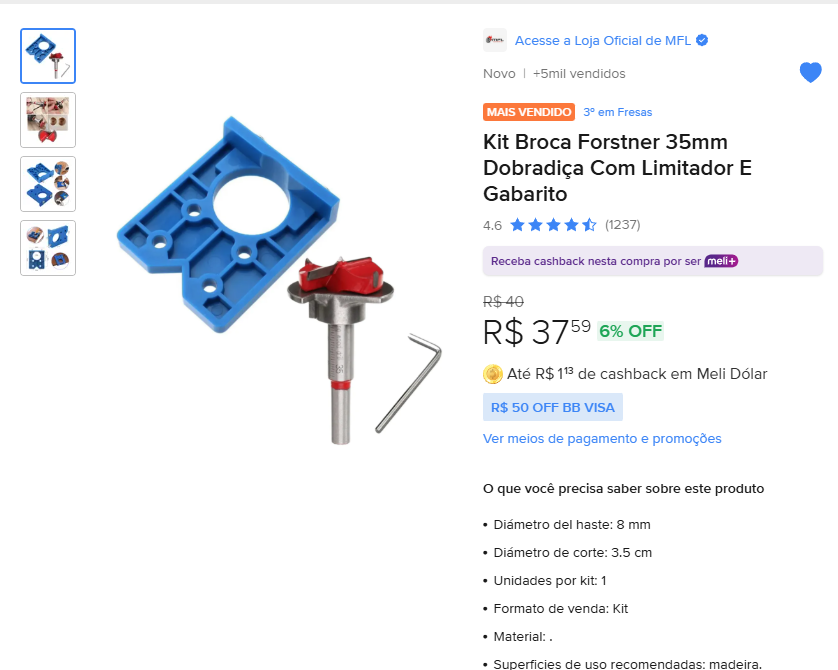 Kit Broca Forstner 35mm com Gabarito